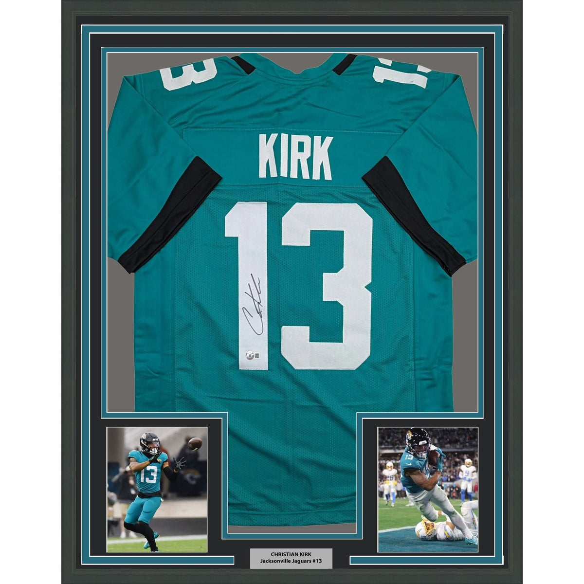 Framed Autographed/Signed Christian Kirk 35x39 Jacksonville Teal Football Jersey Beckett BAS COA