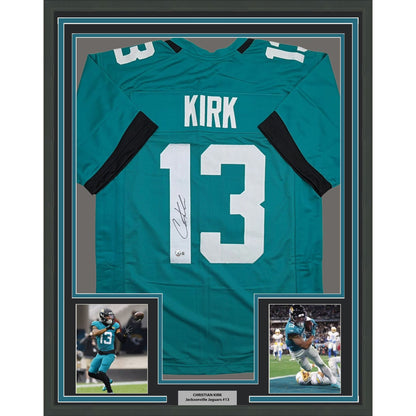 Framed Autographed/Signed Christian Kirk 35x39 Jacksonville Teal Football Jersey Beckett BAS COA