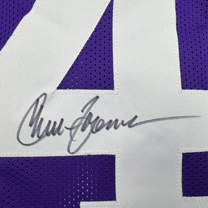 Framed Autographed/Signed Chuck Foreman 35x39 Minnesota Purple Football Jersey JSA COA