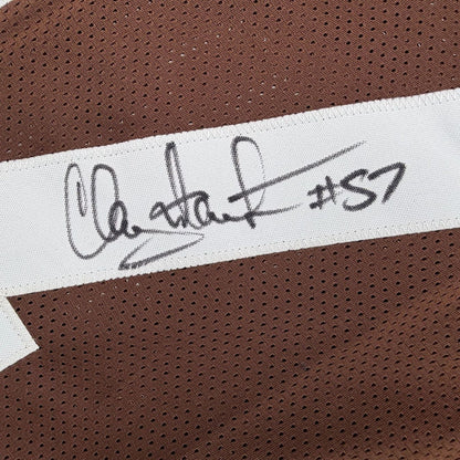 Framed Autographed/Signed Clay Matthews Jr 35x39 Cleveland Brown Football Jersey Beckett BAS COA