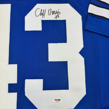 Framed Autographed/Signed Cliff Harris 35x39 Dallas Blue Football Jersey PSA/DNA COA