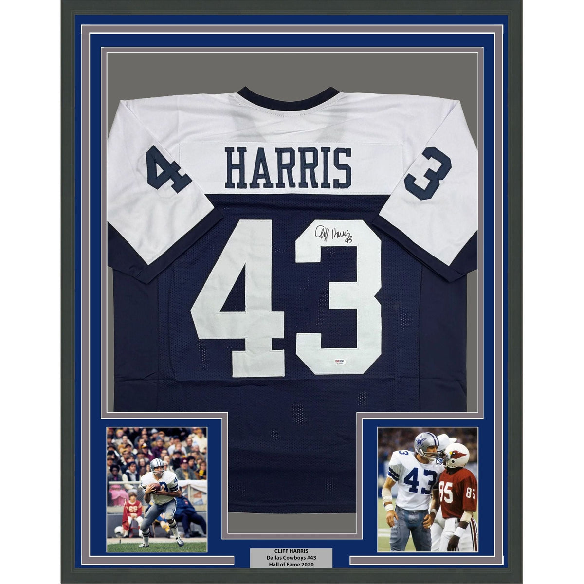 Framed Autographed/Signed Cliff Harris 35x39 Dallas Thanksgiving Day Football Jersey PSA/DNA COA