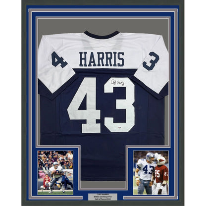 Framed Autographed/Signed Cliff Harris 35x39 Dallas Thanksgiving Day Football Jersey PSA/DNA COA