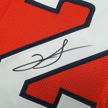 Framed Autographed/Signed Clinton Portis 35x39 Denver Current Orange Football Jersey JSA COA