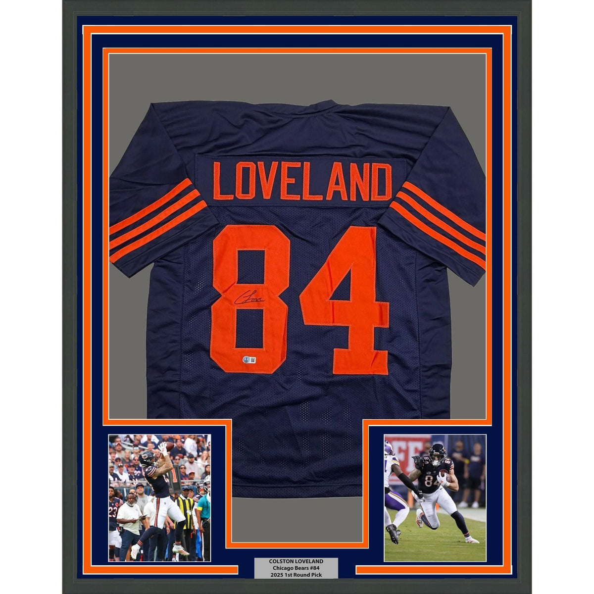 Framed Autographed/Signed Colston Loveland 35x39 Chicago Color Rush Football Jersey Beckett BAS COA