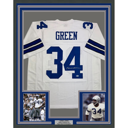 Framed Autographed/Signed Cornell Green 35x39 Dallas White Football Jersey Beckett BAS COA