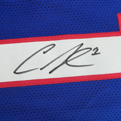 Framed Autographed/Signed Curtis Samuel 35x39 Buffalo Blue Football Jersey Beckett BAS COA