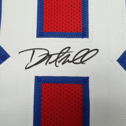 Framed Autographed/Signed Danny Amendola 35x39 New England Red Retro Football Jersey JSA COA