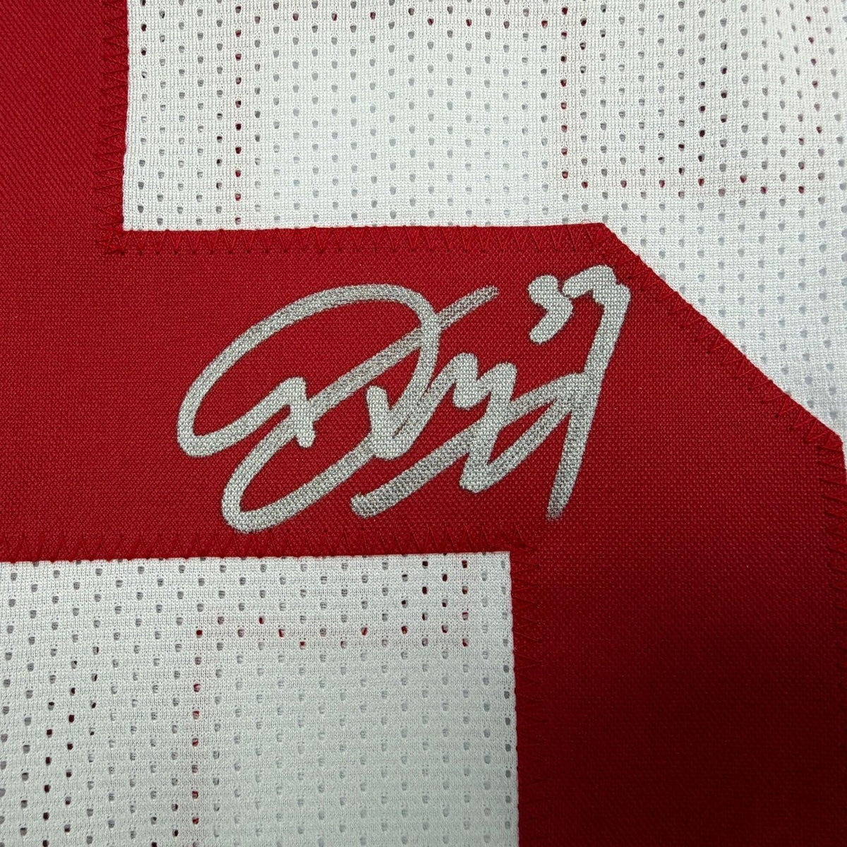 Framed Autographed/Signed Darius Muasau 35x39 New York White Football Jersey JSA COA