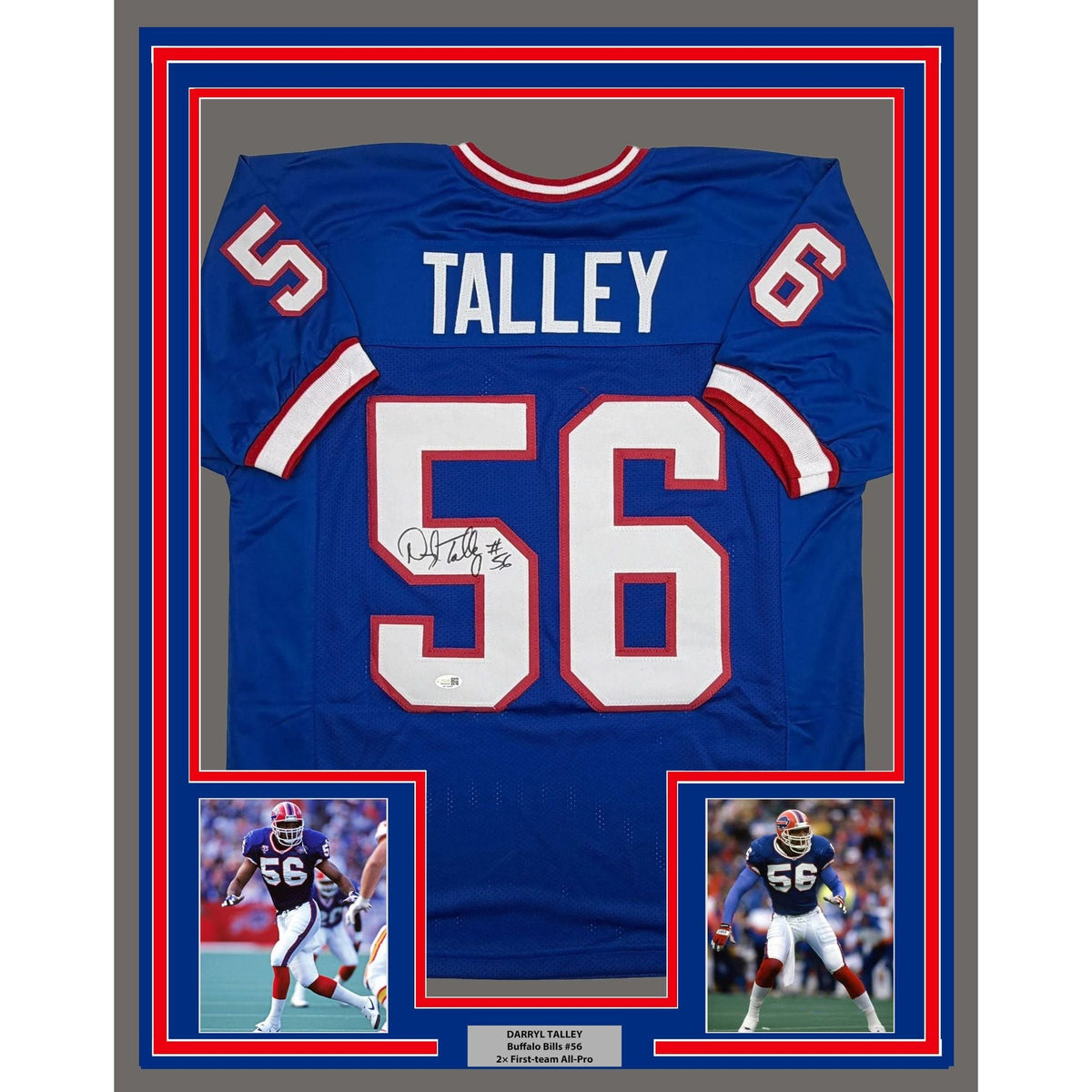 Framed Autographed/Signed Darryl Talley 35x39 Buffalo Blue Football Jersey JSA COA