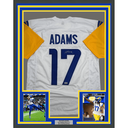 Framed Autographed/Signed Davante Adams 35x39 Los Angeles LA White Football Jersey Beckett BAS COA