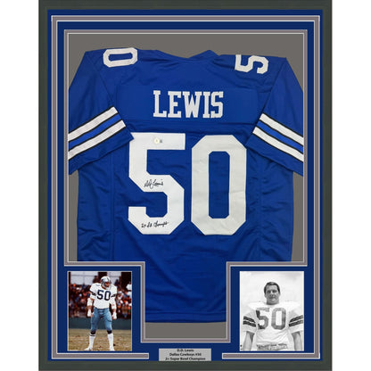 Framed Autographed/Signed D.D. DD Lewis 2x SB Champs 35x39 Dallas Retro Blue Football Jersey Beckett BAS COA