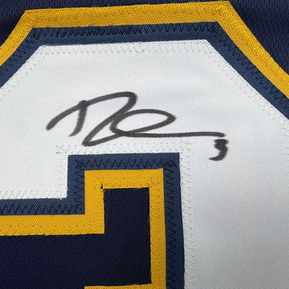 Framed Autographed/Signed Derwin James 35x39 Los Angeles San Diego Navy Blue Football Jersey Beckett BAS COA