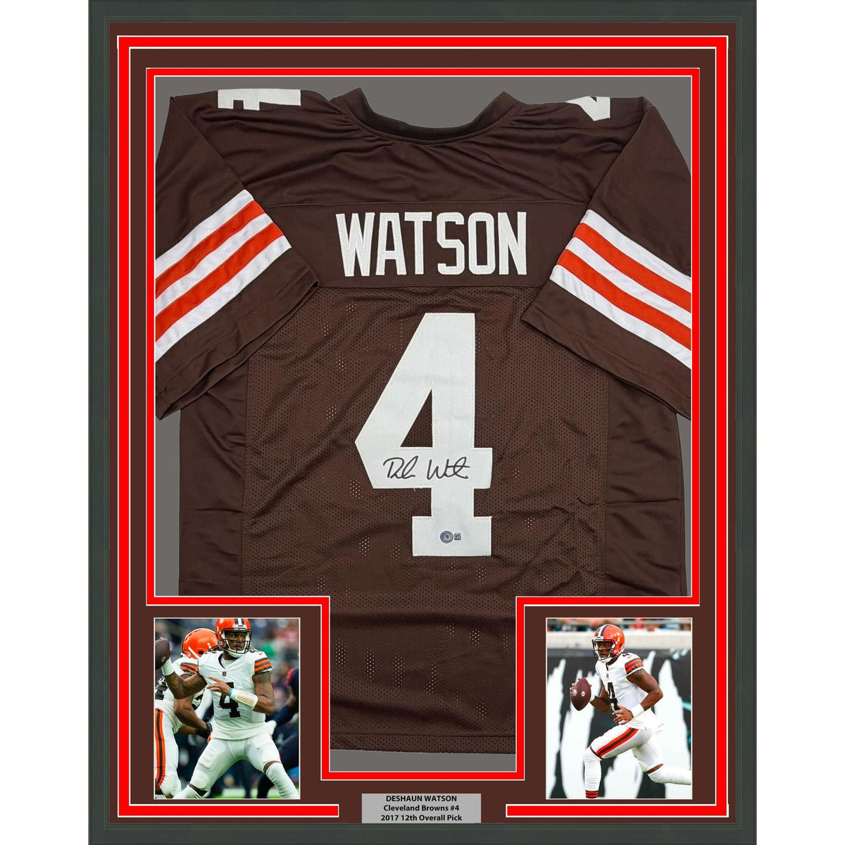 Framed Autographed/Signed Deshaun Watson 35x39 Cleveland Brown Football Jersey Beckett BAS COA