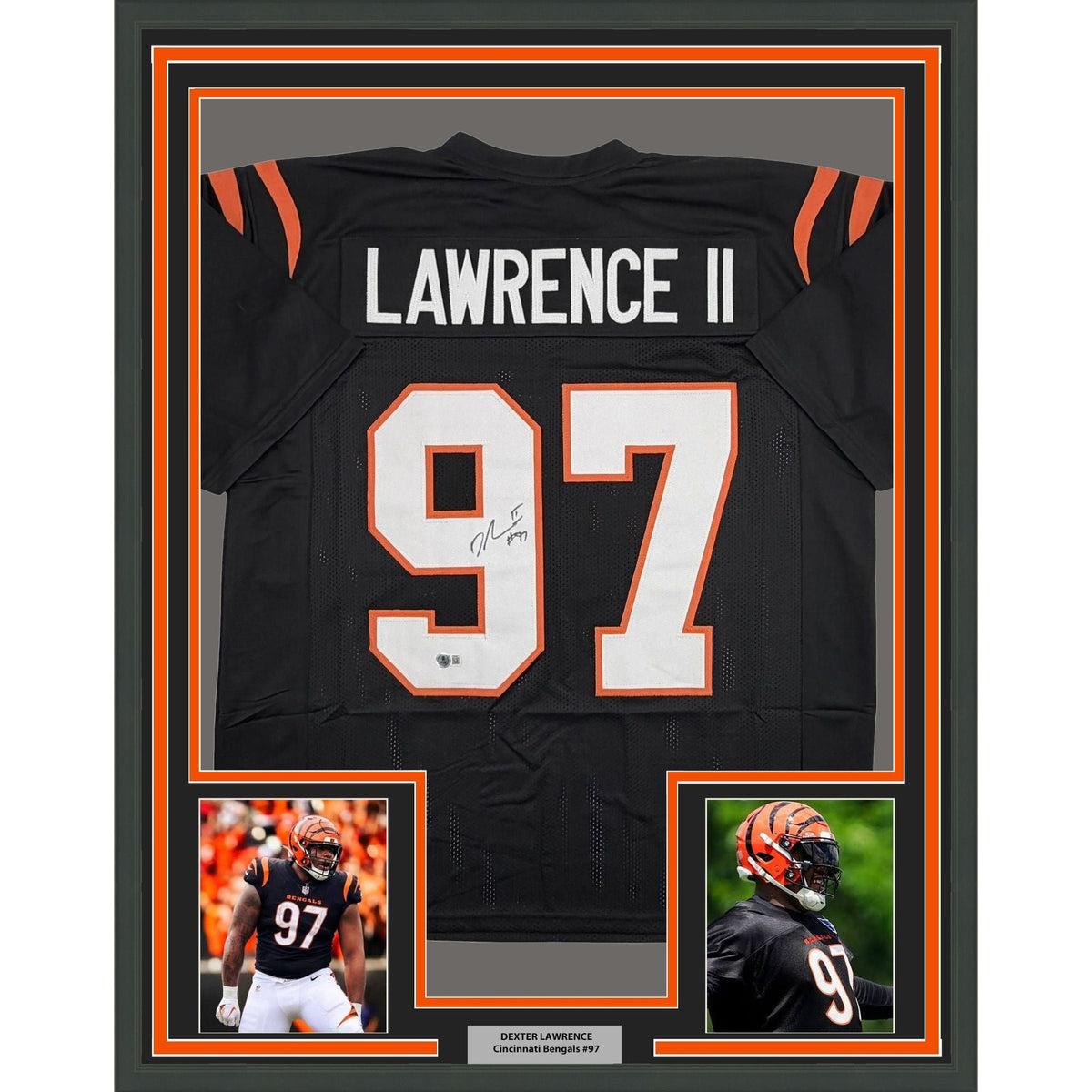 Framed Autographed/Signed Dexter Lawrence II 35x39 Cincinnati Black Football Jersey Beckett BAS COA