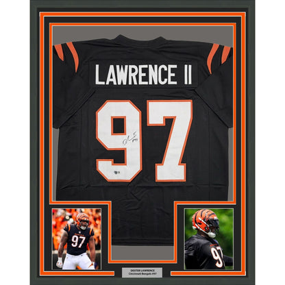 Framed Autographed/Signed Dexter Lawrence II 35x39 Cincinnati Black Football Jersey Beckett BAS COA