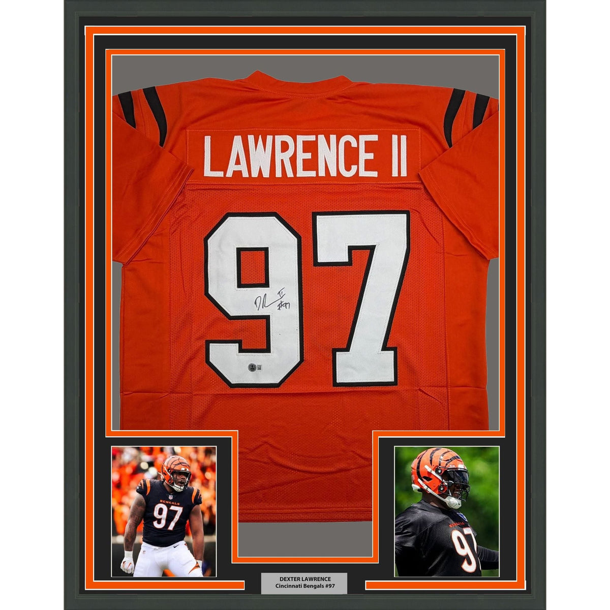 Framed Autographed/Signed Dexter Lawrence II 35x39 Cincinnati Orange Football Jersey Beckett BAS COA