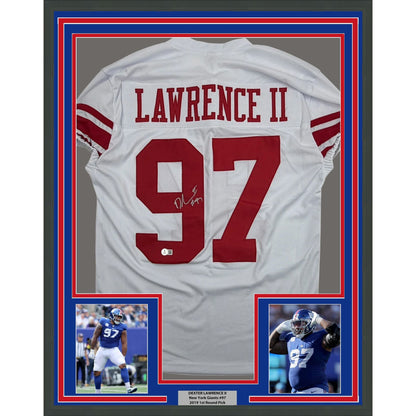 Framed Autographed/Signed Dexter Lawrence II 35x39 New York White Pro Cut Football Jersey Beckett BAS COA