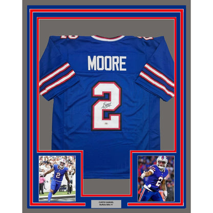 Framed Autographed/Signed D.J. DJ Moore 35x39 Buffalo Blue Football Jersey PSA/DNA COA