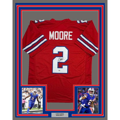 Framed Autographed/Signed DJ D.J. Moore 35x39 Buffalo Red Football Jersey PSA/DNA COA