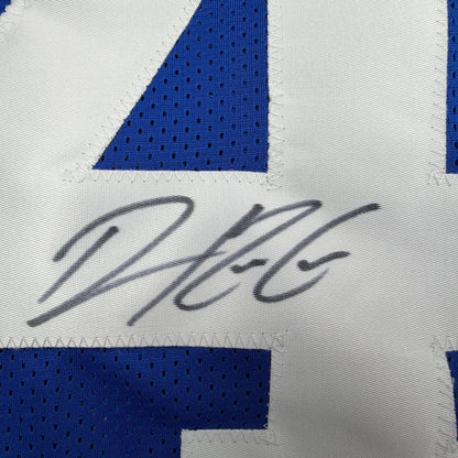 Framed Autographed/Signed Dominique Rodgers-Cromartie 35x39 New York Blue Football Jersey JSA COA