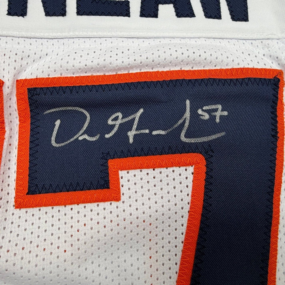 Framed Autographed/Signed Dre Greenlaw 35x39 Denver White Pro Cut Football Jersey Beckett BAS COA