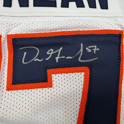 Framed Autographed/Signed Dre Greenlaw 35x39 Denver White Pro Cut Football Jersey Beckett BAS COA