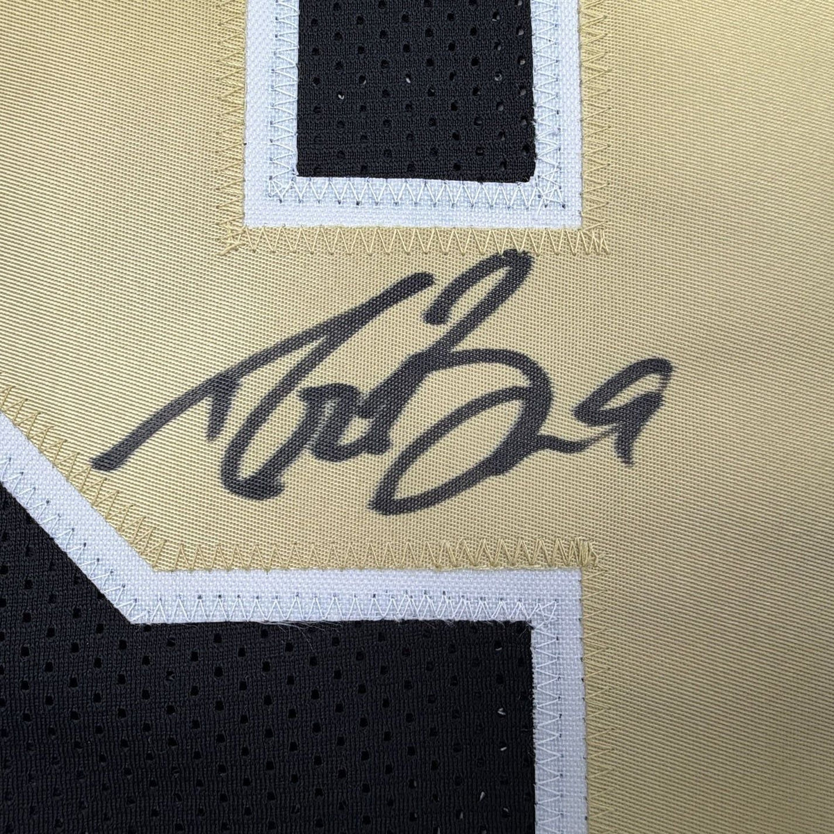 Framed Autographed/Signed Drew Brees 35x39 New Orleans Black Pro Cut Football Jersey Beckett BAS COA