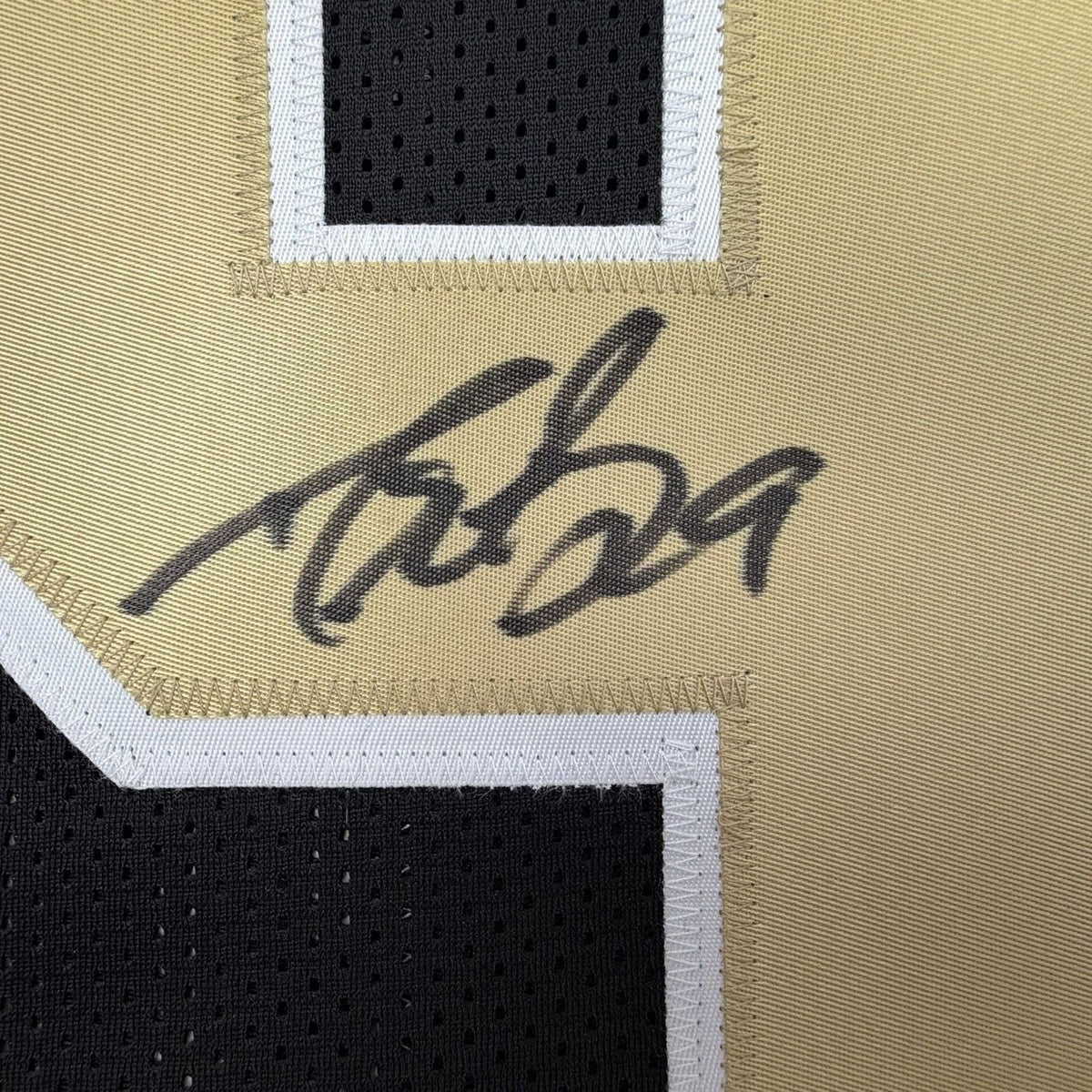 Framed Autographed/Signed Drew Brees 35x39 New Orleans Black Stat Football Jersey Beckett BAS COA