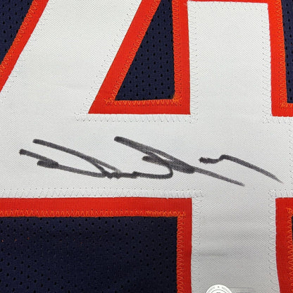 Framed Autographed/Signed Drew Sanders 35x39 Denver Blue Pro Cut Football Jersey Beckett BAS COA