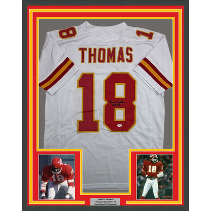 Framed Autographed/Signed Emmitt Thomas 35x39 Kansas City White Football Jersey PSA/DNA COA