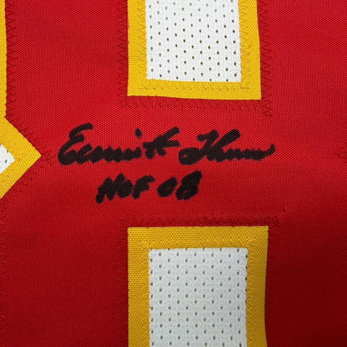 Framed Autographed/Signed Emmitt Thomas 35x39 Kansas City White Football Jersey PSA/DNA COA