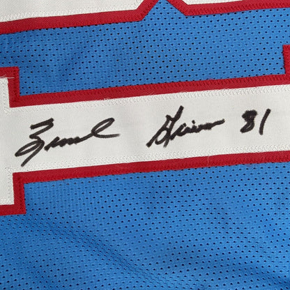Framed Autographed/Signed Ernest Givins 35x39 Houston Blue Football Jersey JSA COA