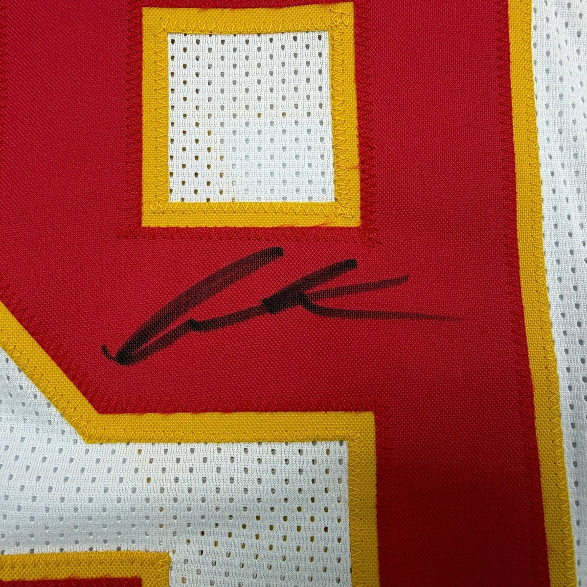 Framed Autographed/Signed Felix Anudike-Uzomah 35x39 Kansas City White Football Jersey JSA COA