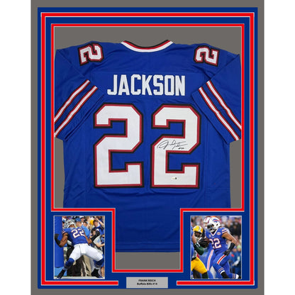 Framed Autographed/Signed Fred Jackson 35x39 Buffalo Blue Football Jersey JSA COA