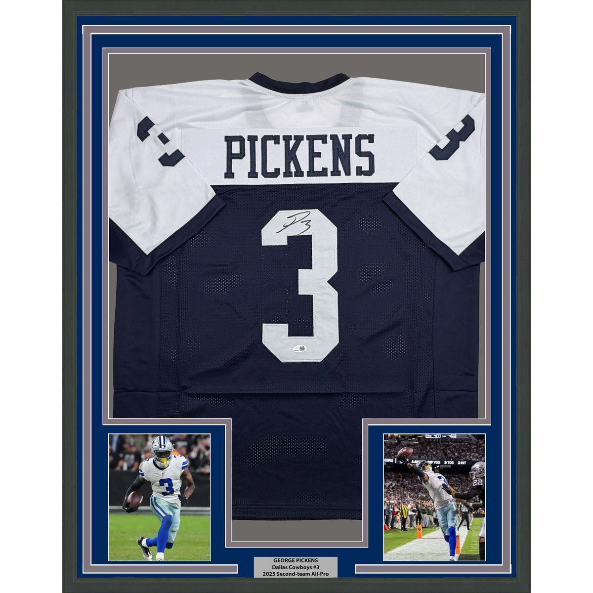 Framed Autographed/Signed George Pickens 35x39 Dallas Thanksgiving Day Football Jersey JSA COA