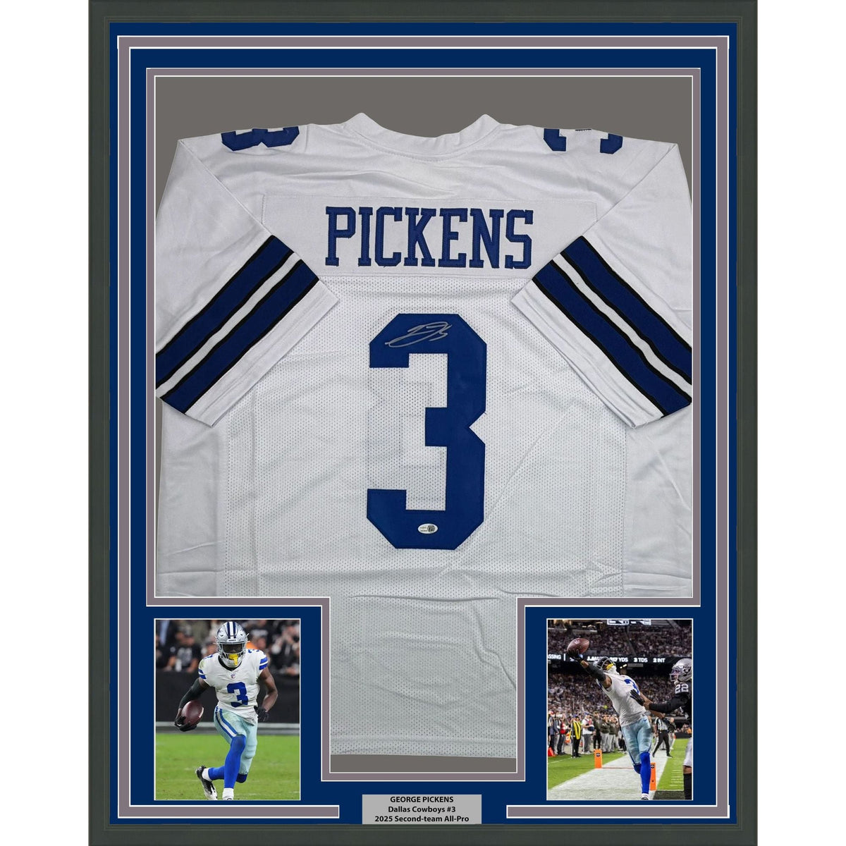 Framed Autographed/Signed George Pickens 35x39 Dallas White Football Jersey JSA COA