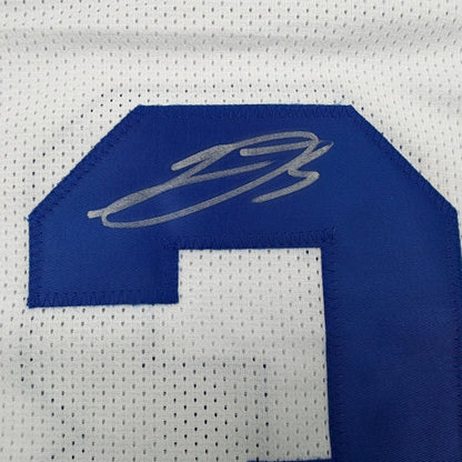 Framed Autographed/Signed George Pickens 35x39 Dallas White Football Jersey JSA COA