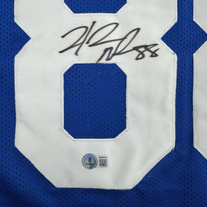 Framed Autographed/Signed Hakeem Nicks 35x39 New York Blue Football Jersey Beckett BAS COA