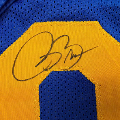 Framed Autographed/Signed Isaac Bruce Los Angeles LA Retro Blue Football Jersey Beckett BAS COA