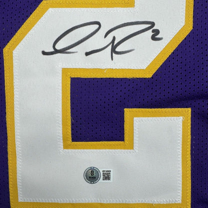 Framed Autographed/Signed Isaiah Rodgers 35x39 Minnesota Purple Retro Football Jersey Beckett BAS COA