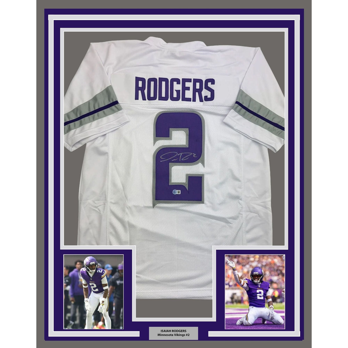 Framed Autographed/Signed Isaiah Rodgers 35x39 Minnesota White Out Alternate Football Jersey Beckett BAS COA