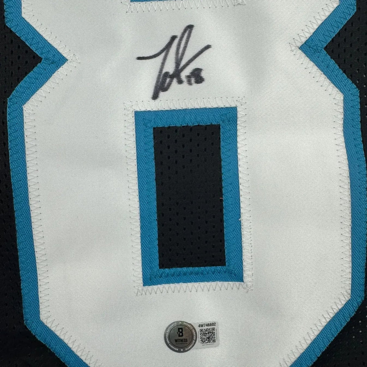 Framed Autographed/Signed Jalen Coker 35x39 Carolina Black Football Jersey Beckett BAS COA