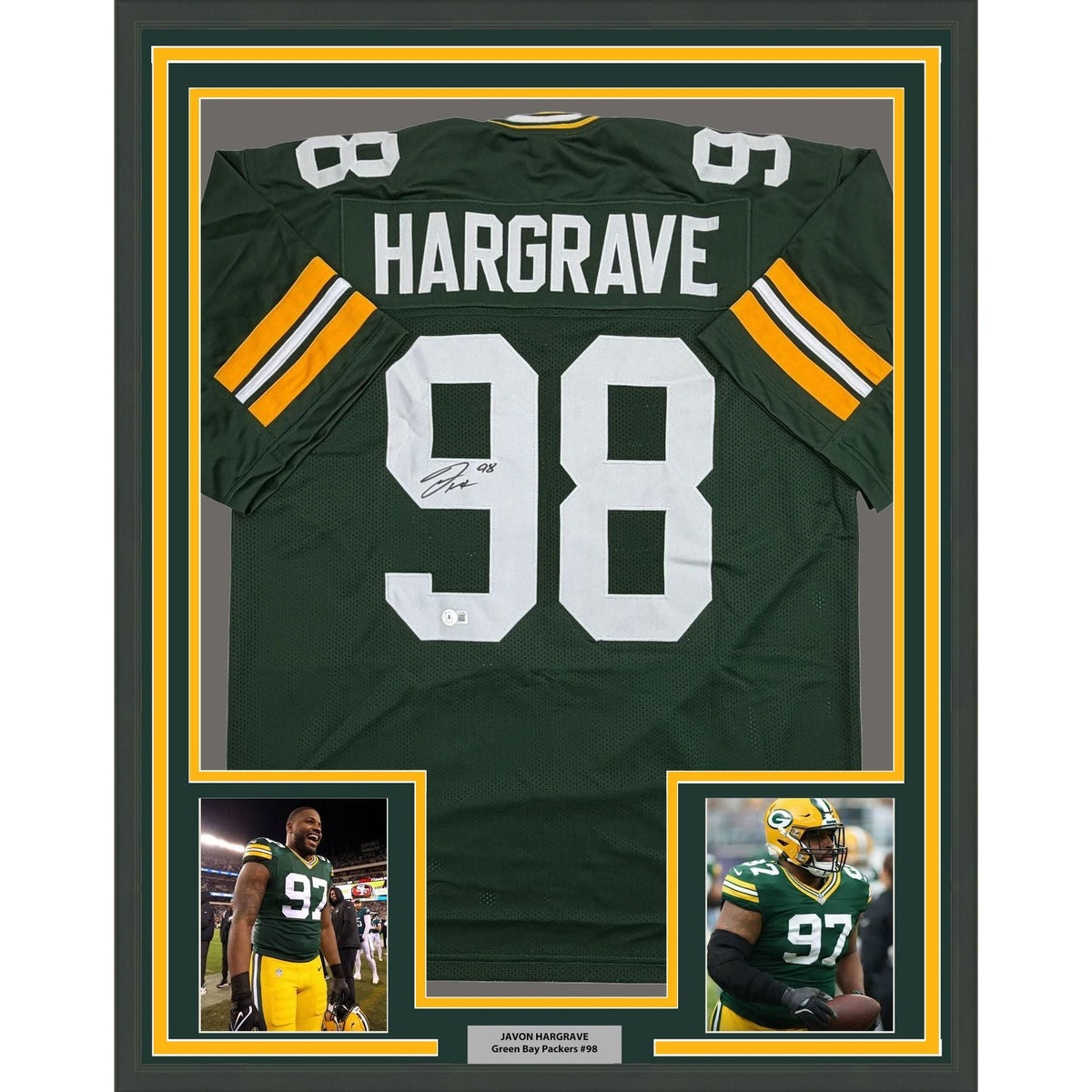 Framed Autographed/Signed Javon Hargrave 35x39 Green Bay Green Football Jersey Beckett BAS COA
