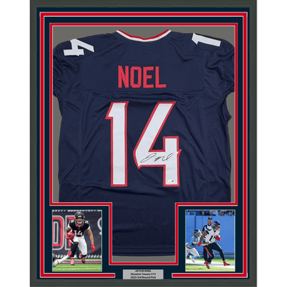 Framed Autographed/Signed Jaylin Noel 35x39 Houston Navy Blue Pro Cut Football Jersey JSA COA