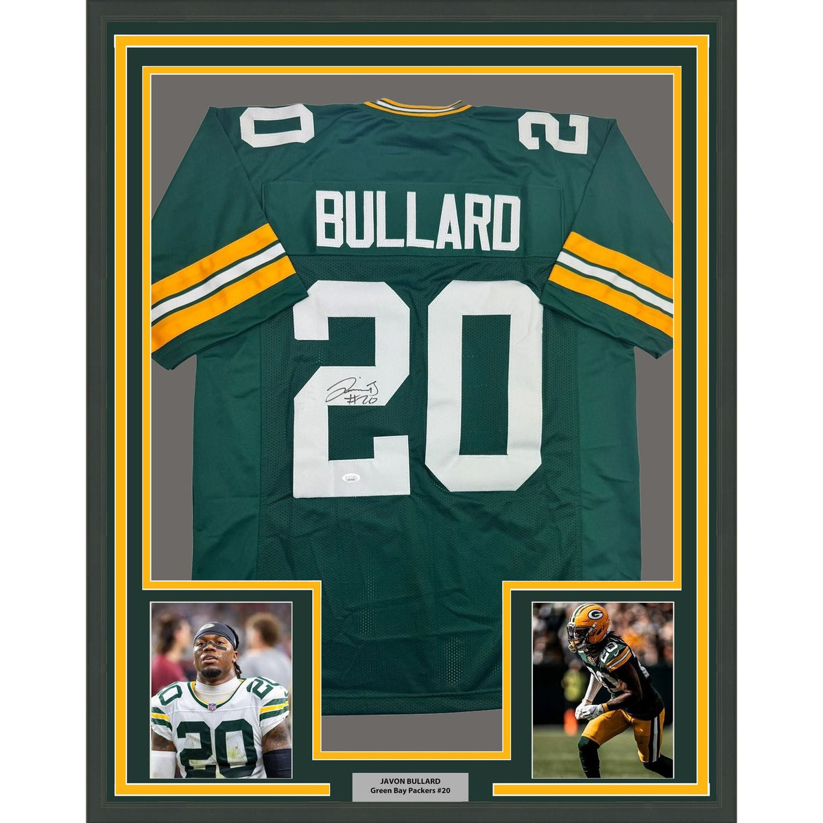 Framed Autographed/Signed Jevon Bullard 35x39 Green Bay Green Football Jersey JSA COA