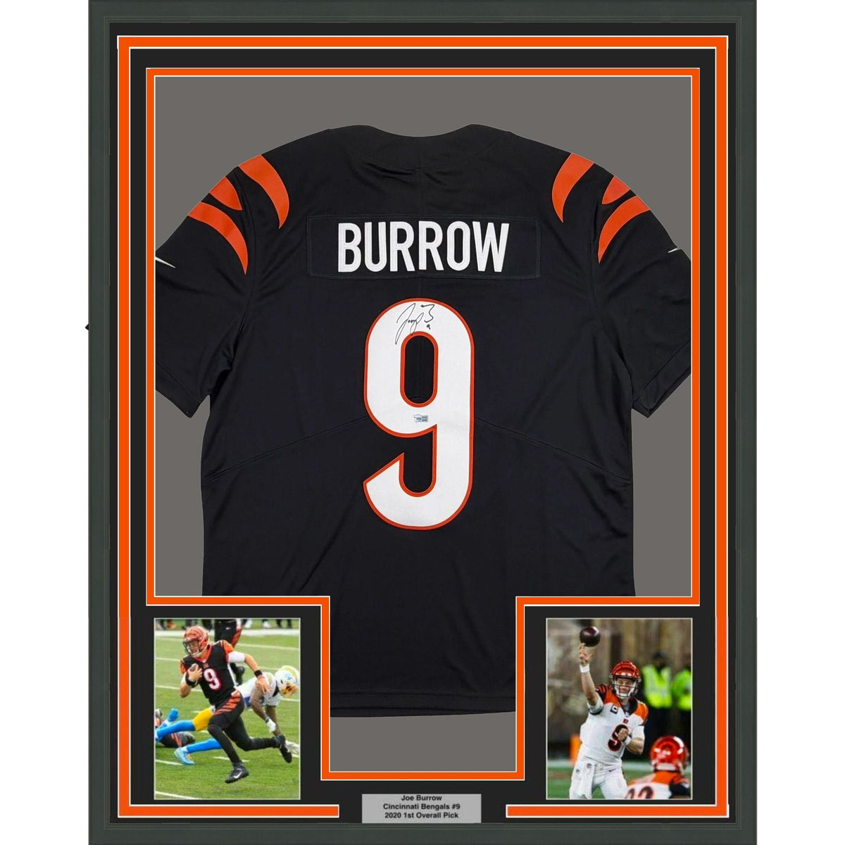 Framed Autographed/Signed Joe Burrow 35x39 Cincinnati Bengals Black Authentic Limited Football Jersey Fanatics COA