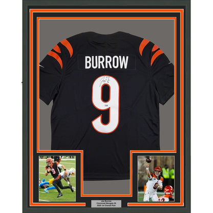 Framed Autographed/Signed Joe Burrow 35x39 Cincinnati Bengals Black Authentic Limited Football Jersey Fanatics COA