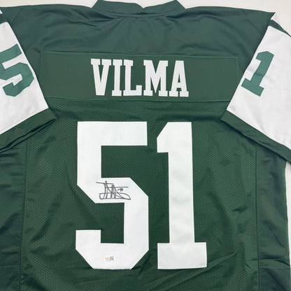 Framed Autographed/Signed Jonathan Vilma 35x39 New York Green Football Jersey JSA COA