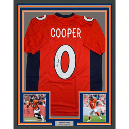 Framed Autographed/Signed Jonathon Cooper 35x39 Denver Orange Football Jersey JSA COA